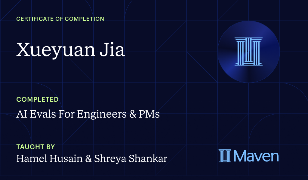Certificate for AI Evals For Engineers & PMs