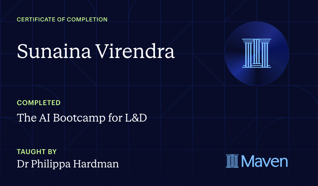 Certificate for The AI Bootcamp for L&D