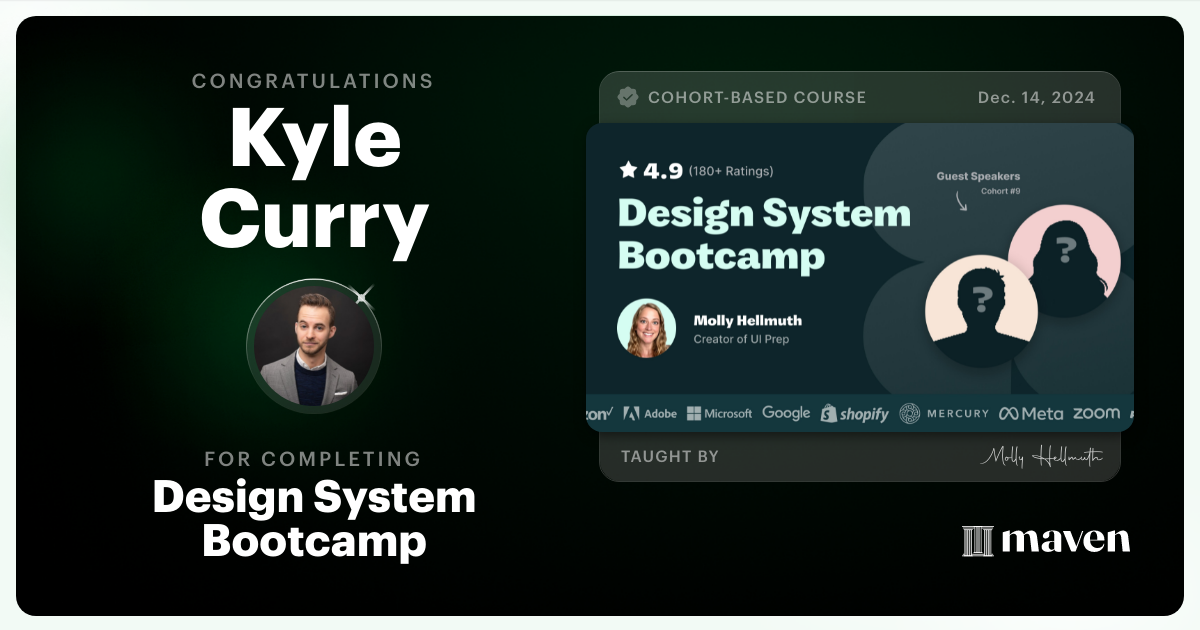 Certificate of Completion for Design System Bootcamp
