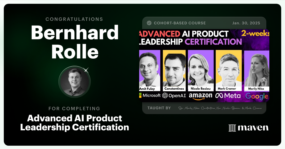 Certificate of Completion for Advanced AI Product Leadership Certification