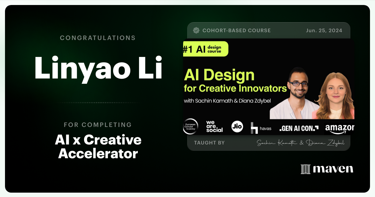 Certificate of Completion for AI x Creative Accelerator