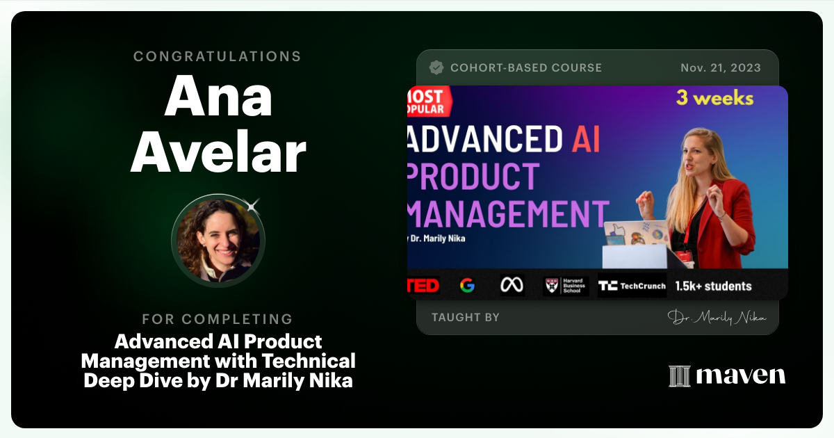 Certificate of Completion for Advanced AI Product Leadership Certification