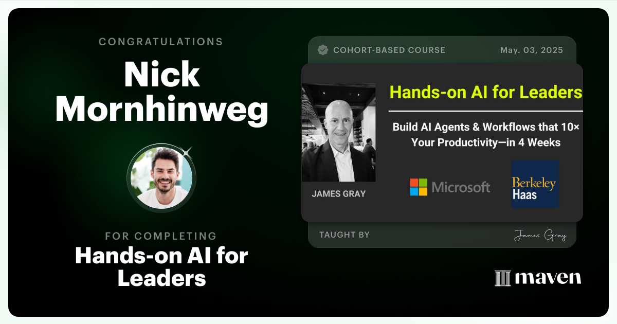 Certificate of Completion for Hands-on Agentic AI for Leaders