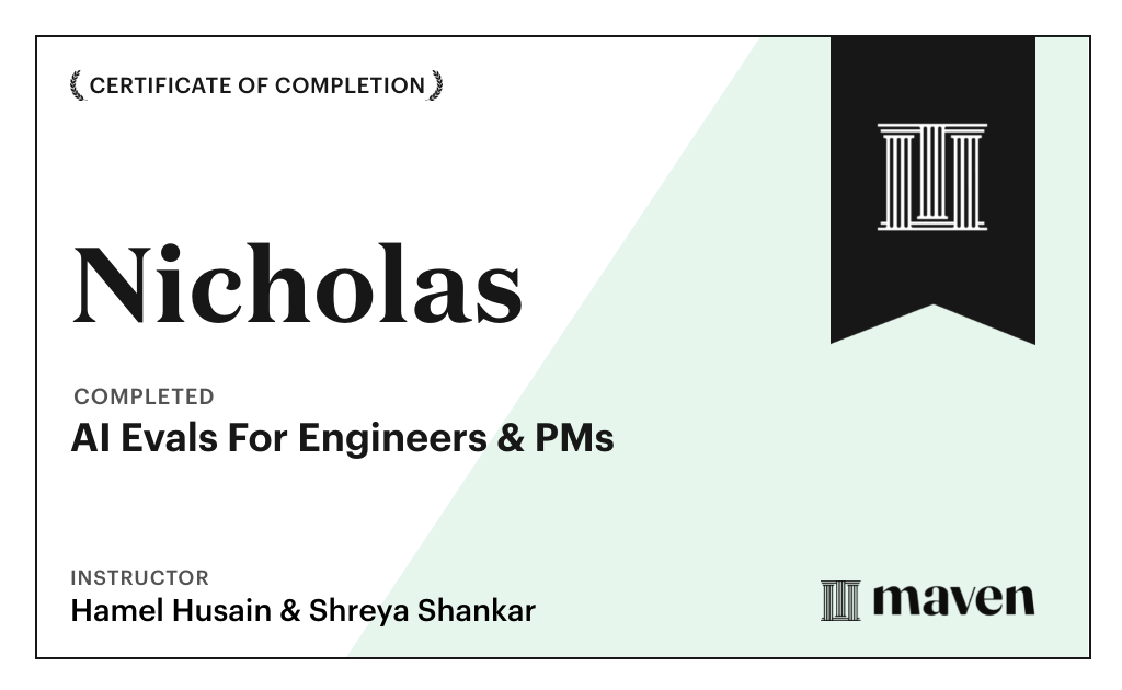 Certificate for AI Evals For Engineers & PMs