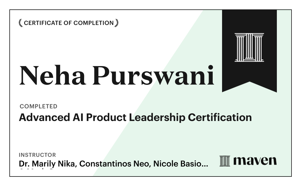 Certificate for Advanced AI Product Leadership Certification