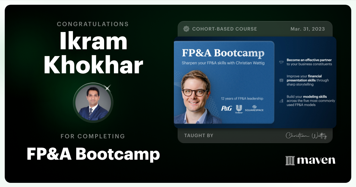 Certificate of Completion for FP&A Bootcamp