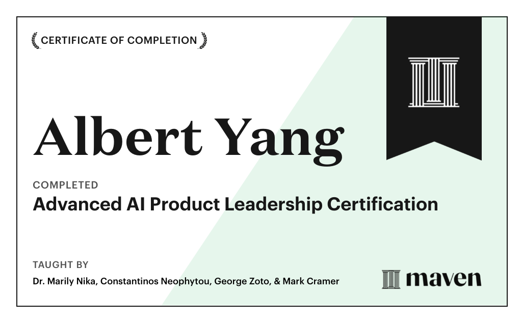 Certificate for Advanced AI Product Leadership Certification