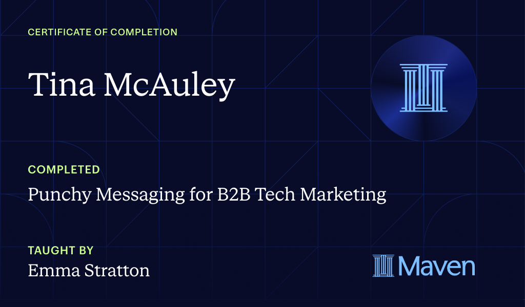 Certificate for Punchy Messaging for B2B Tech Marketing