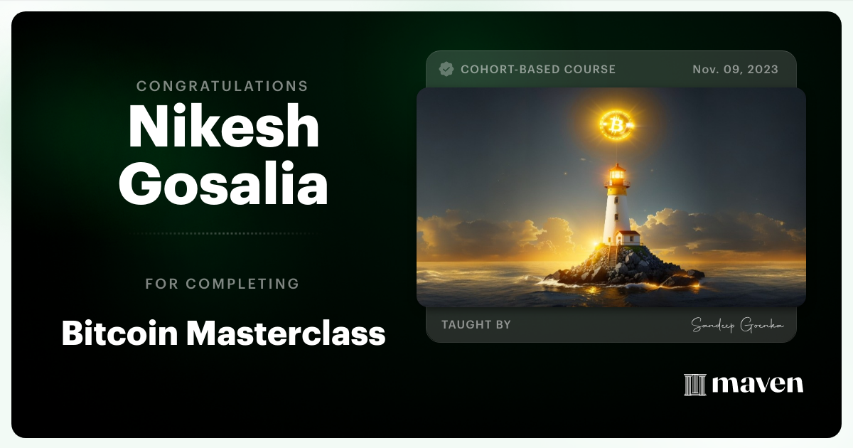 Certificate of Completion for Bitcoin Masterclass