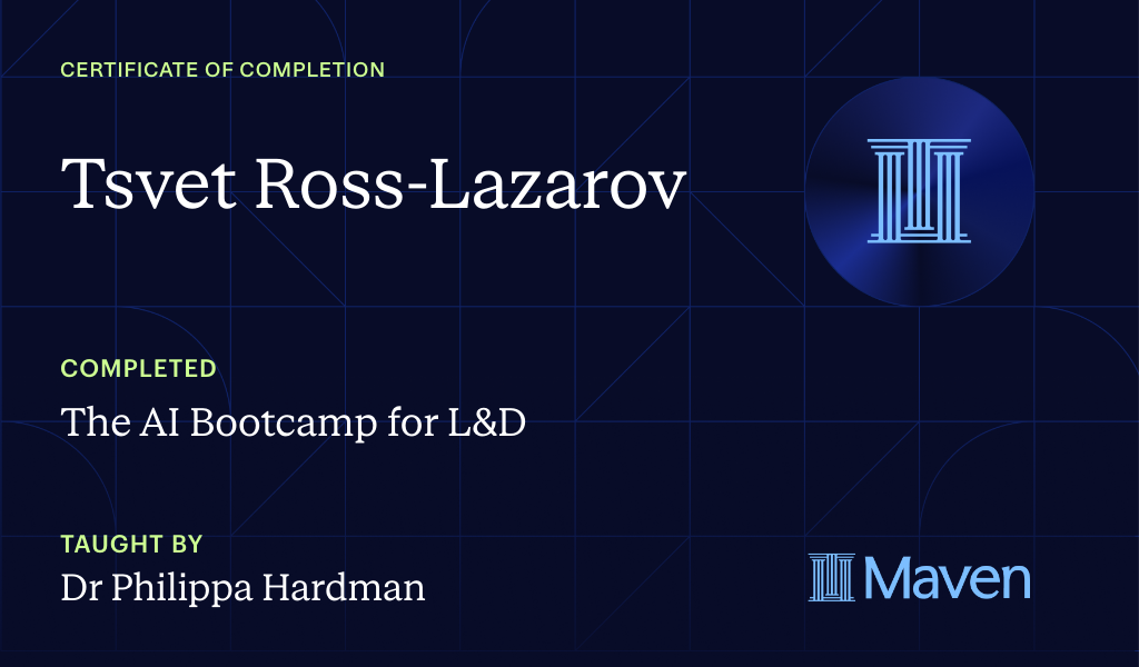 Certificate for The AI Bootcamp for L&D