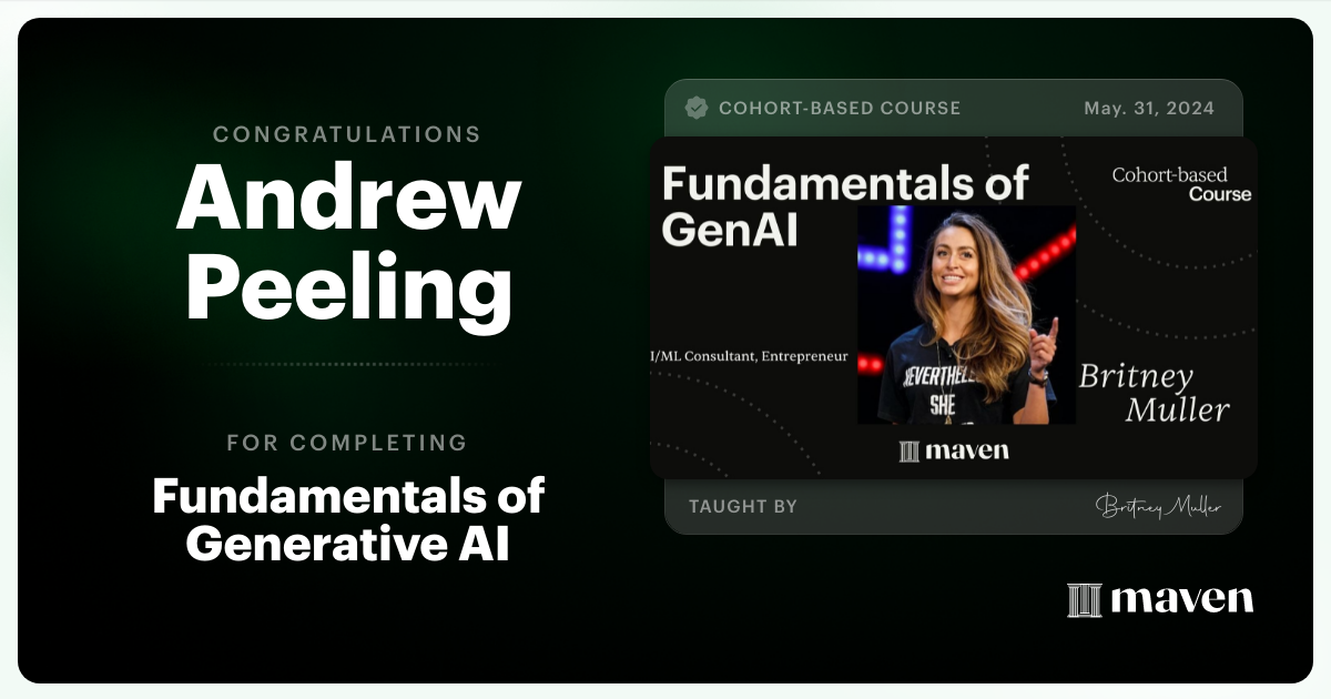 Certificate of Completion for Fundamentals of Generative AI