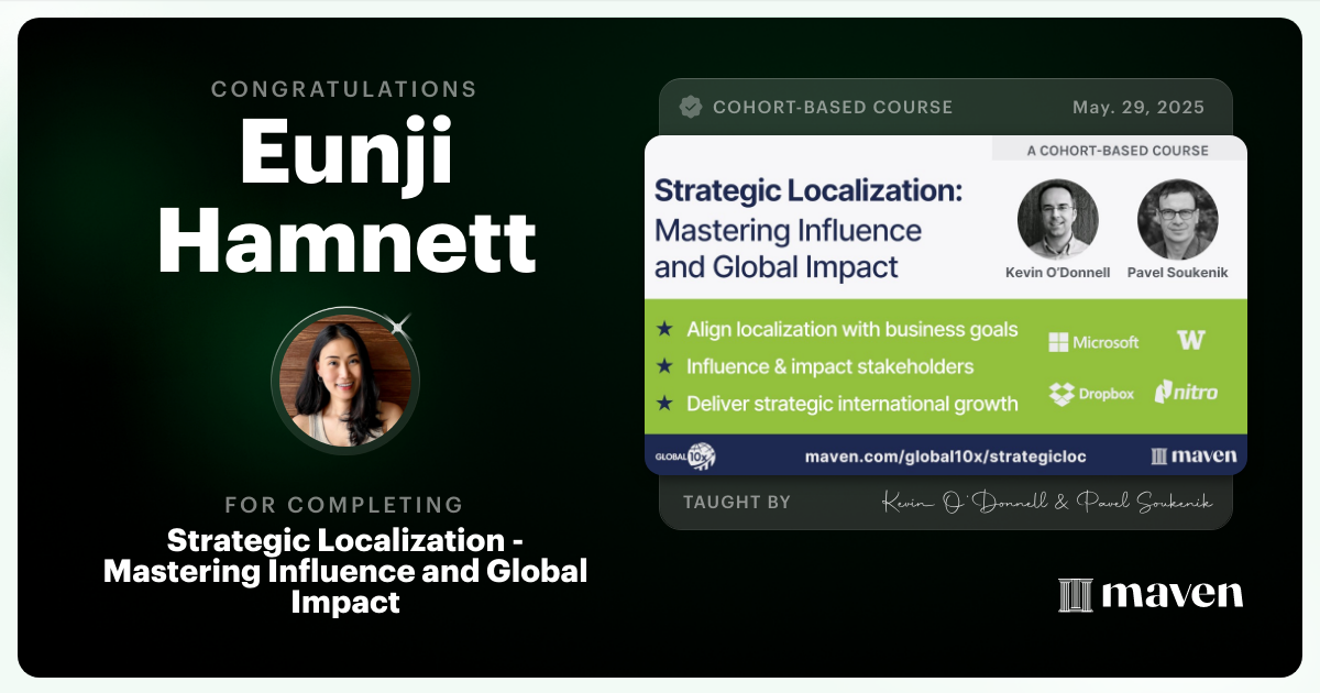 Certificate of Completion for Strategic Localization Certification