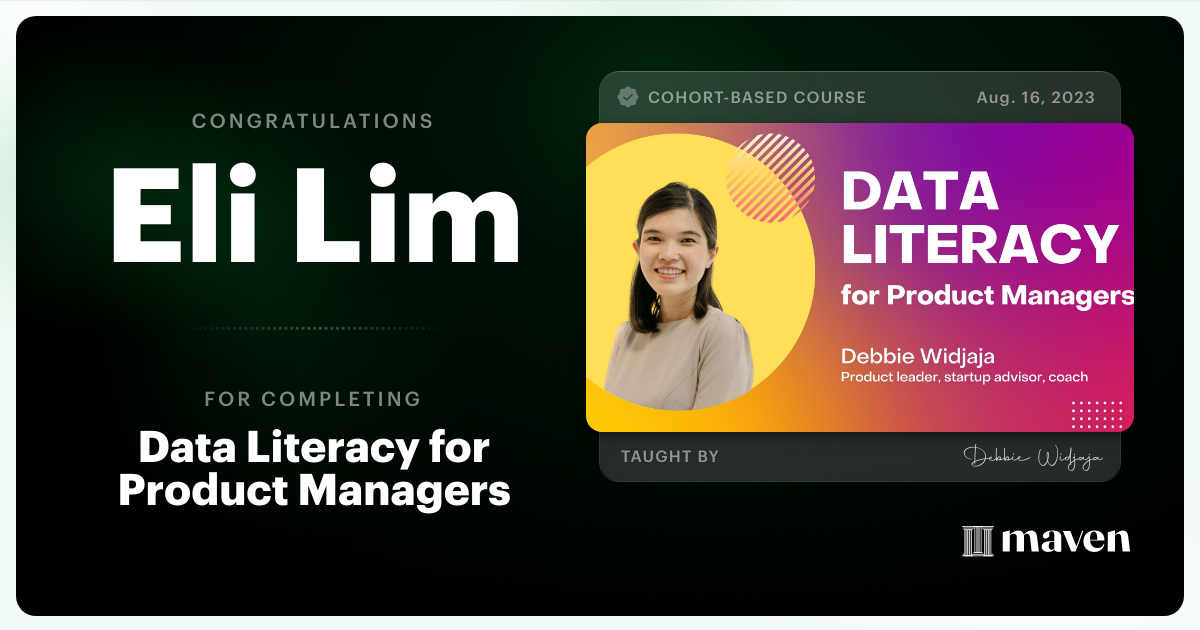 Certificate of Completion for Data Mastery for Product Managers