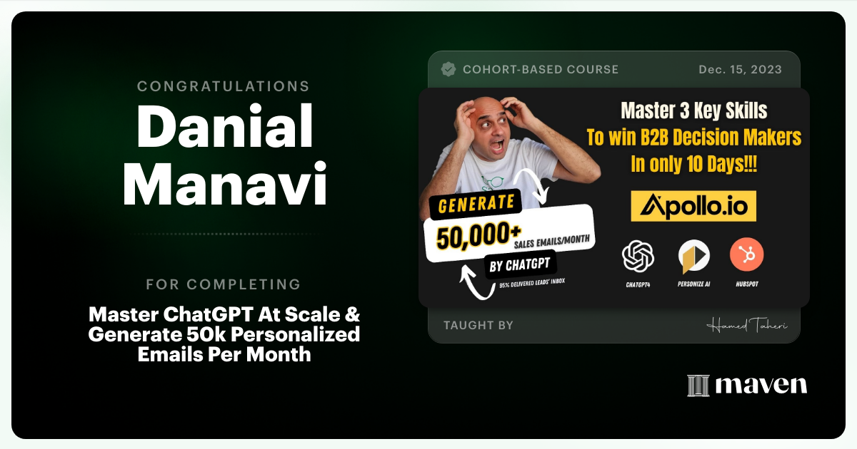 Certificate of Completion for Generative HubSpot