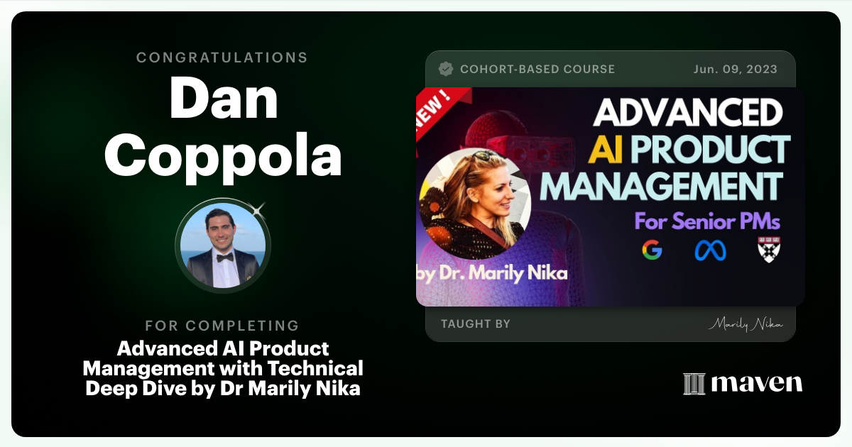 Certificate of Completion for Advanced AI Product Leadership Certification