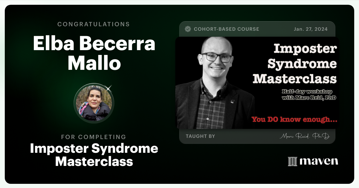 Certificate of Completion for Imposter Syndrome Masterclass