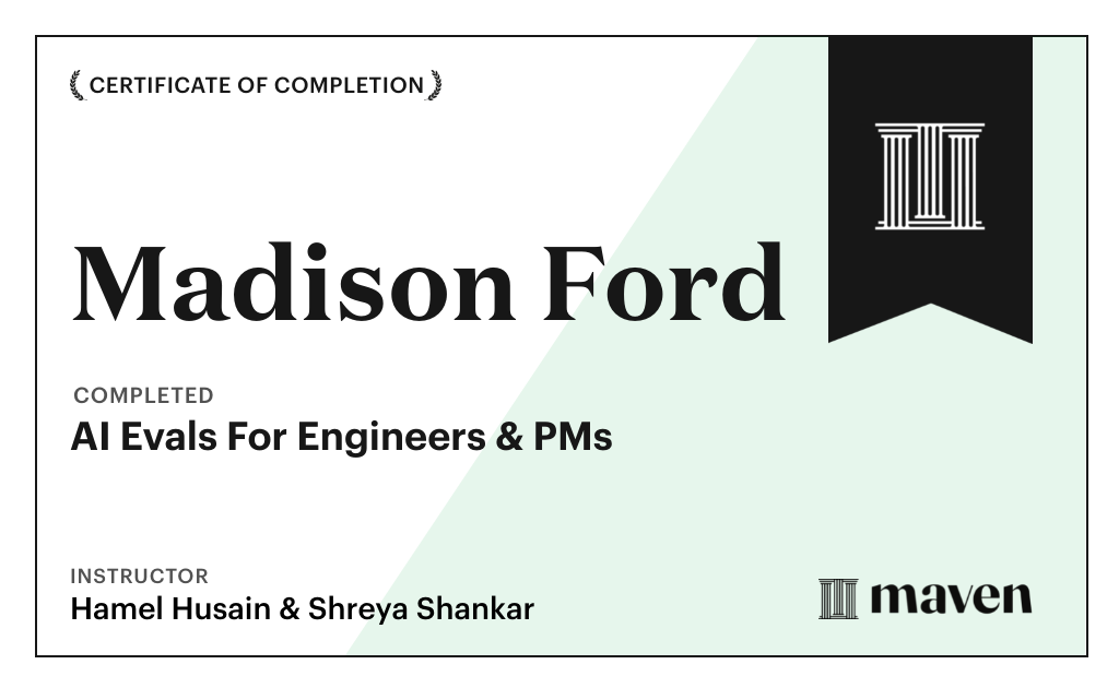 Certificate for AI Evals For Engineers & PMs