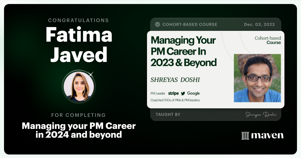 Certificate of Completion for Managing your PM Career in 2025 and beyond
