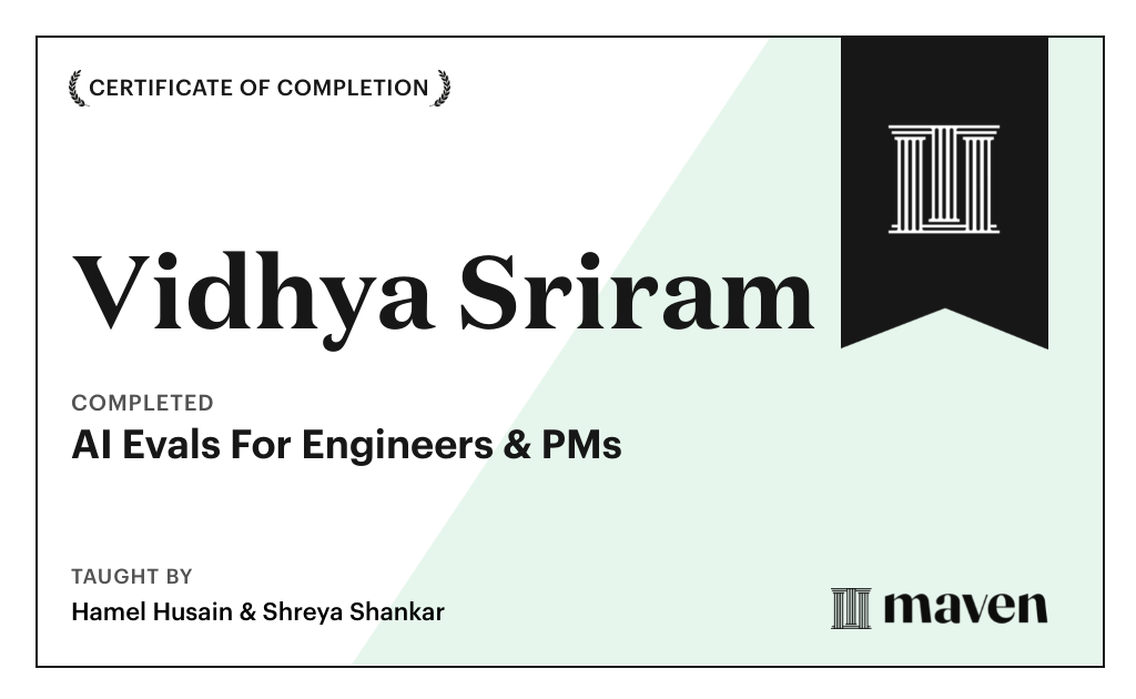 Certificate for AI Evals For Engineers & PMs