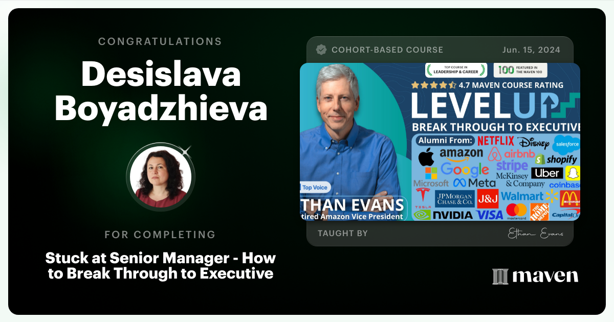 Certificate of Completion for Beyond Senior Manager - Break Through to Strategic Executive