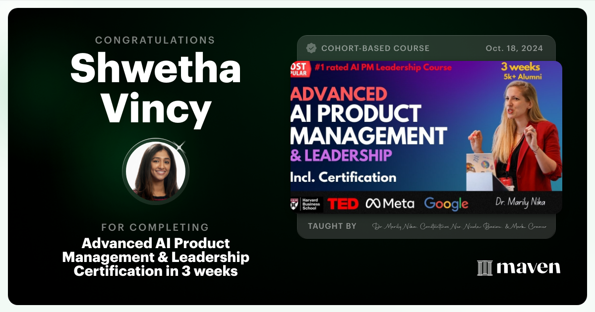 Certificate of Completion for Advanced AI Product Leadership Certification