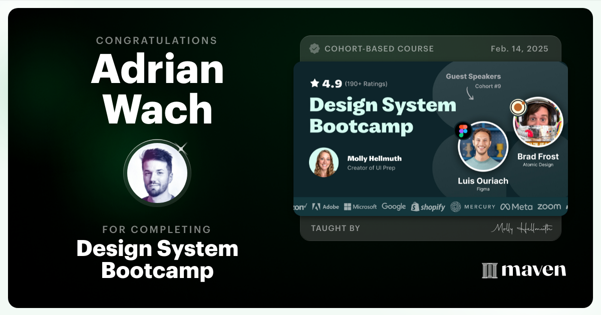 Certificate of Completion for Design System Bootcamp
