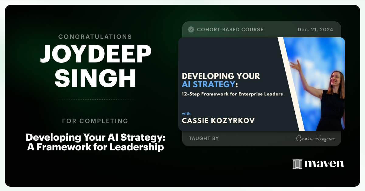 Certificate of Completion for Developing Your AI Strategy: A Framework for Leadership