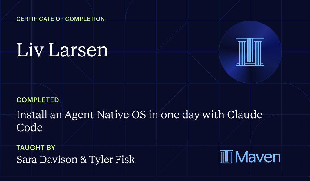 Certificate for Install an AI Agent Team + HQ in One Day with Claude Code (w/o Coding Skills)