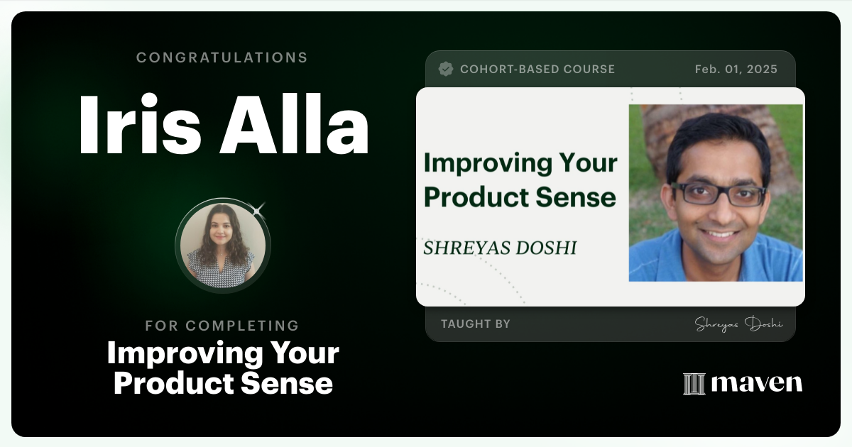 Certificate of Completion for World-class Product Sense in Practice