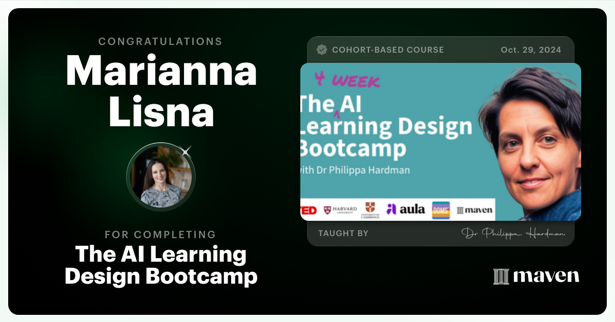 Certificate of Completion for The AI Bootcamp for L&D