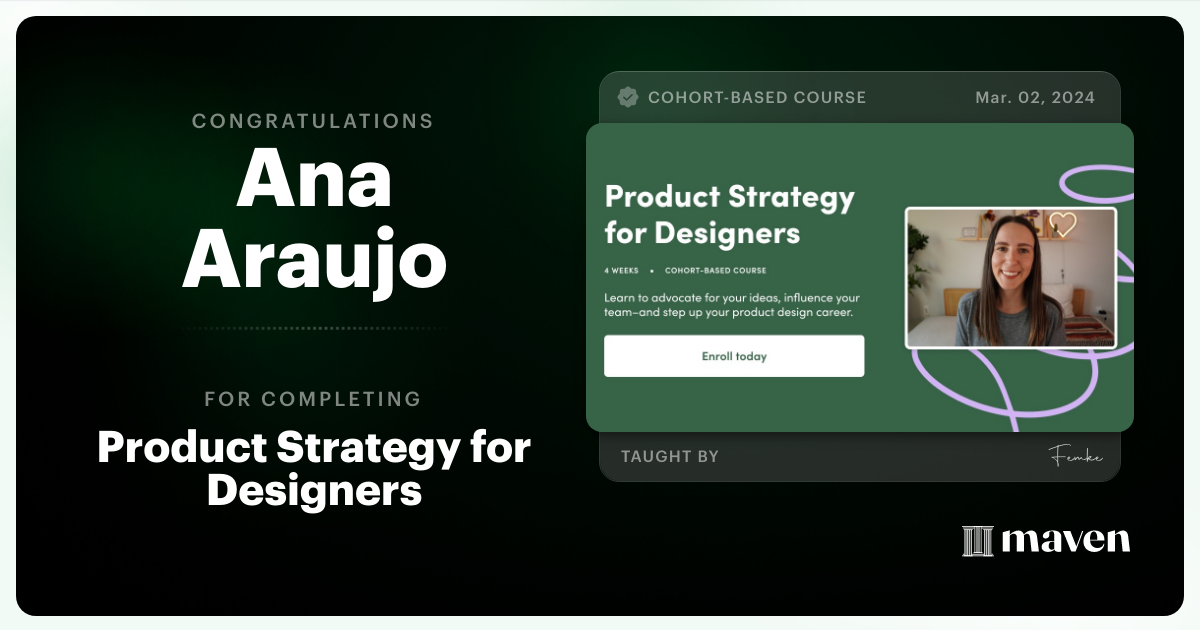 Certificate of Completion for Product Strategy for Designers