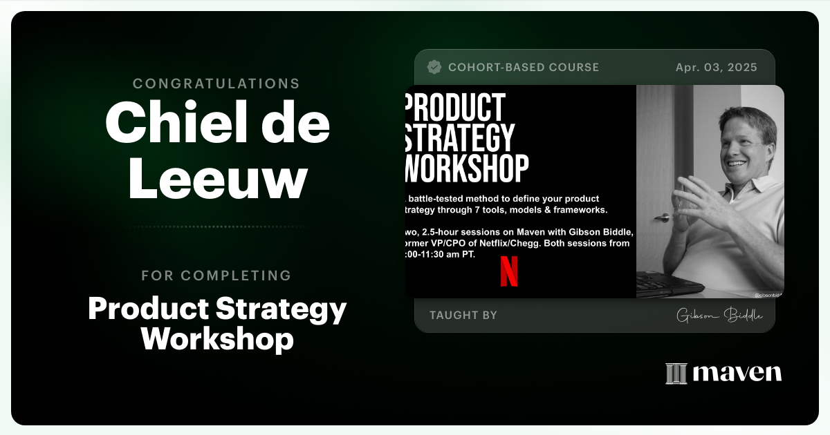 Certificate of Completion for Product Strategy Workshop