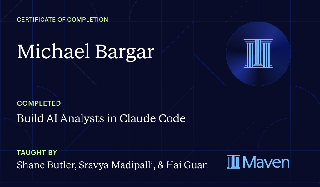 Certificate for Claude Code Analytics Bootcamp
