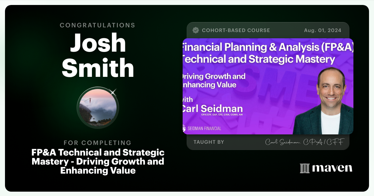 Certificate of Completion for FP&A Technical Fluency and Strategic Thinking