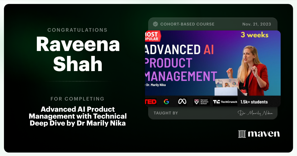 Certificate of Completion for Advanced AI Product Leadership Certification