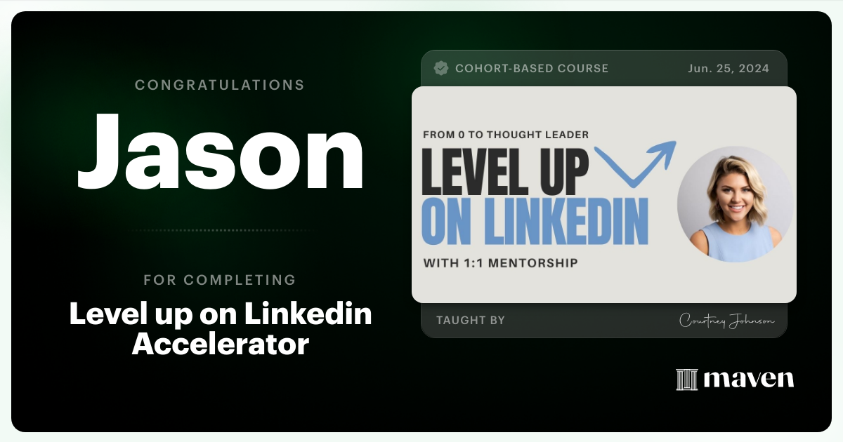 Certificate of Completion for Level up on Linkedin Accelerator
