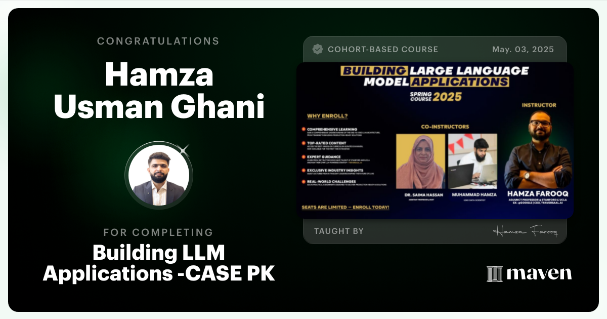 Certificate of Completion for Building LLM Applications -CASE PK