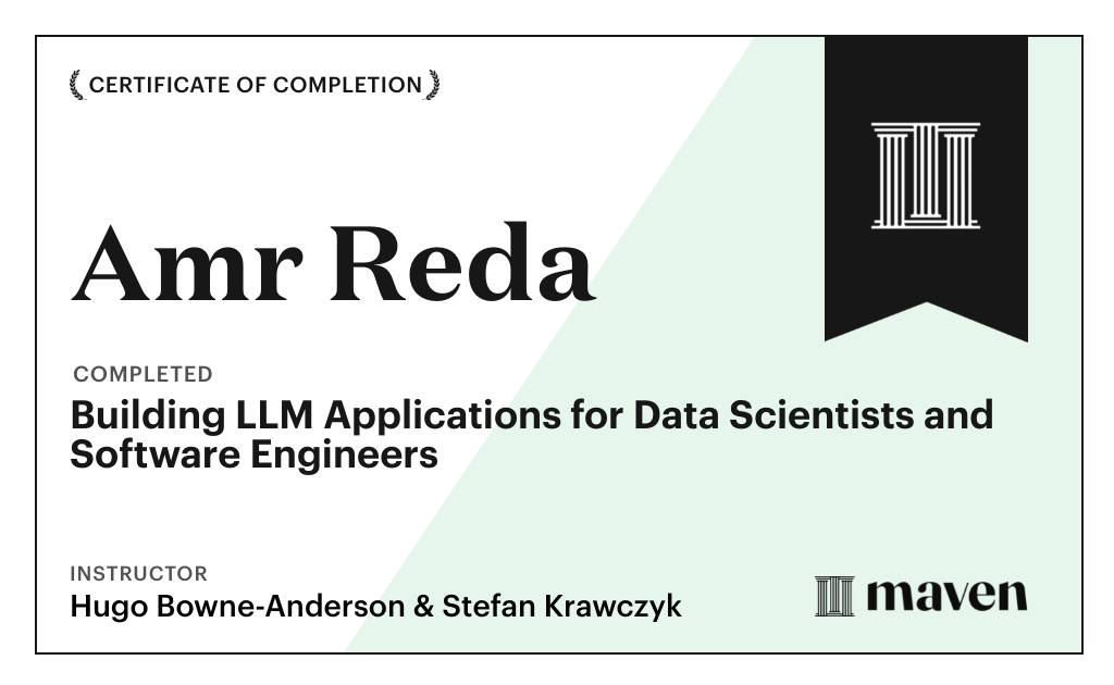 Certificate for Building AI Applications for Data Scientists and Software Engineers