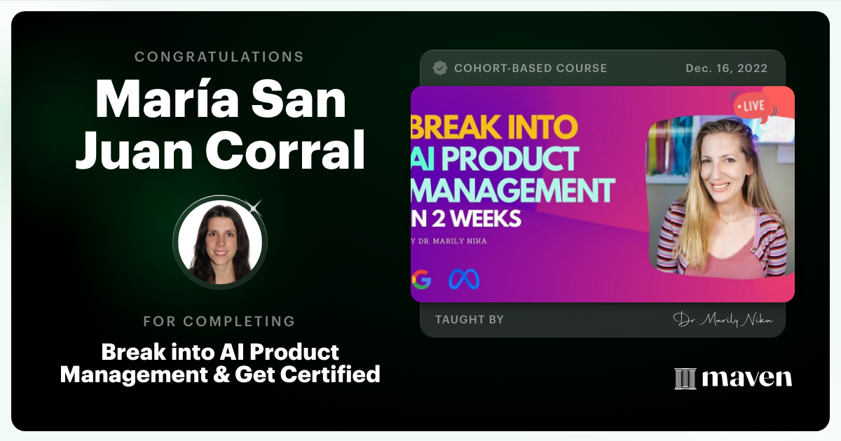 Certificate of Completion for AI Product Management 101 & Certification - Building AI Products end-to-end