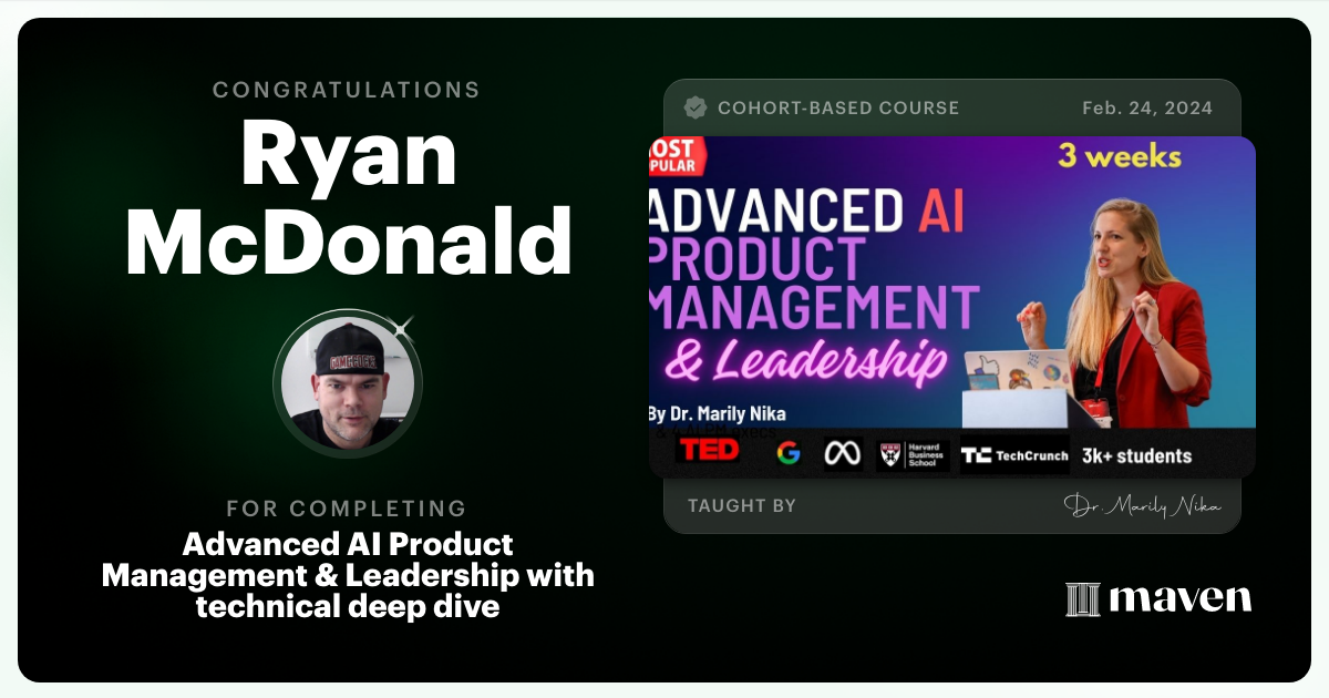Certificate of Completion for Advanced AI Product Leadership Certification