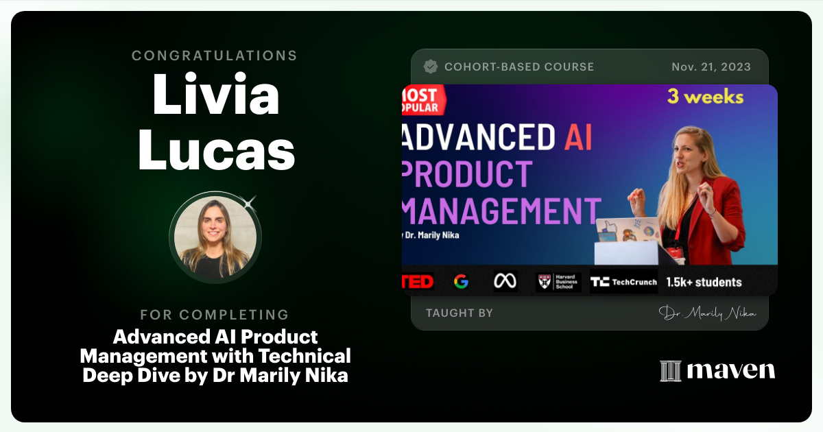 Certificate of Completion for Advanced AI Product Leadership Certification