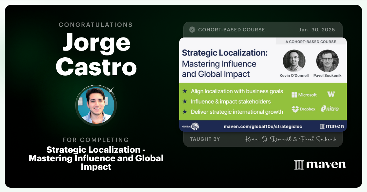 Certificate of Completion for Strategic Localization Certification