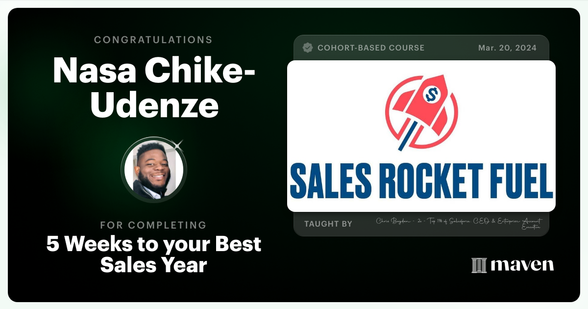 Certificate of Completion for Sales Rocket Fuel: How to Crush Quota Almost Every Year