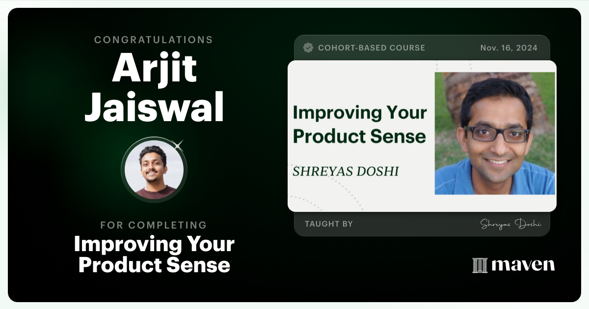 Certificate of Completion for World-class Product Sense in Practice