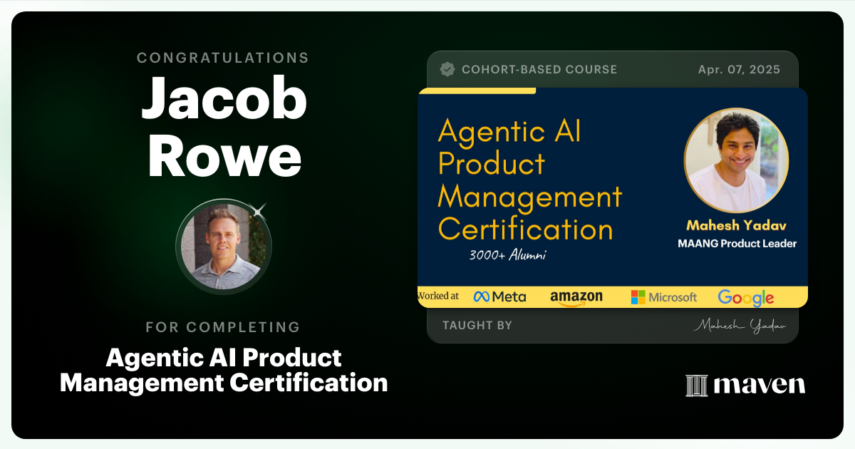 Certificate of Completion for Agentic AI Product Management Certification