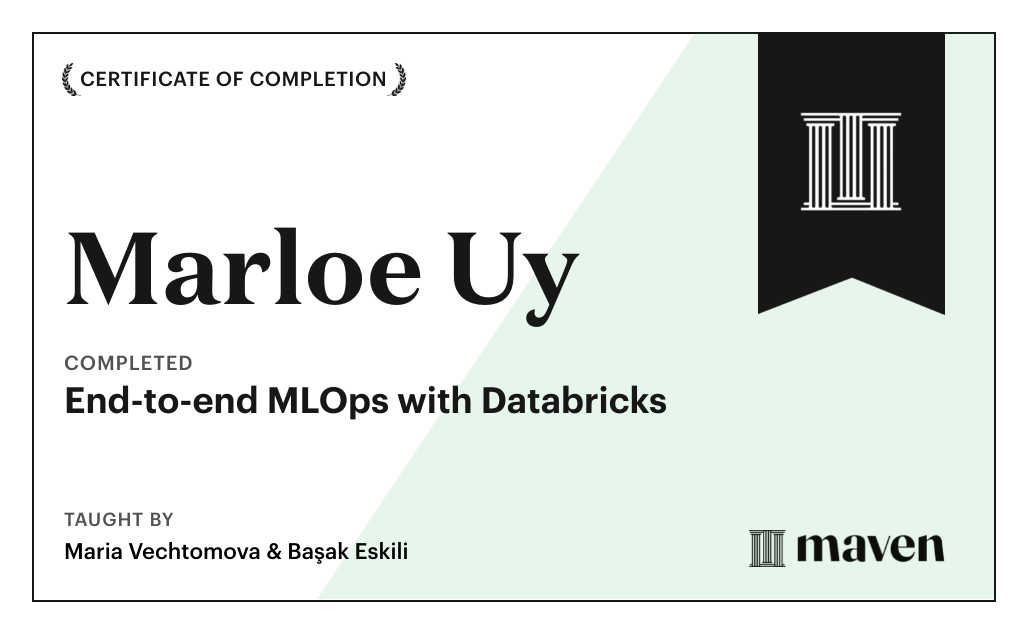 Certificate for End-to-end MLOps with Databricks