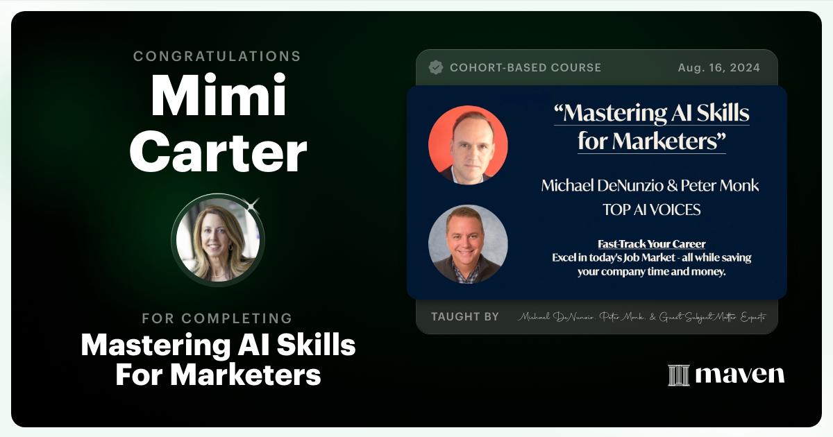 Certificate of Completion for Mastering AI Skills For Marketers