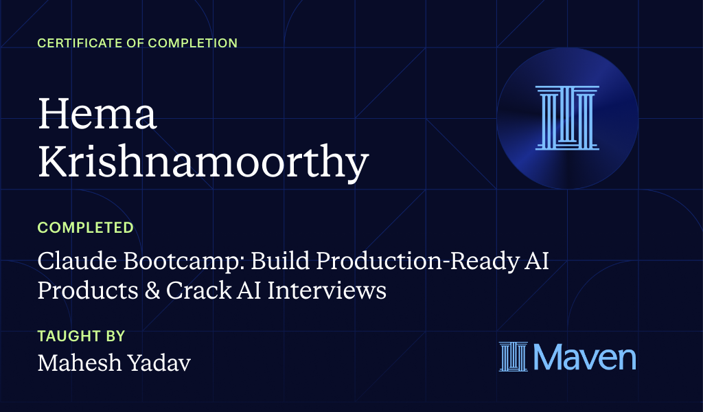 Certificate for Claude Bootcamp: Build Production-Ready AI Products & Crack AI Interviews