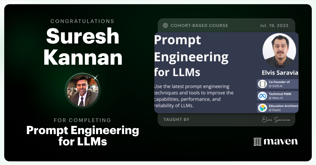 Certificate of Completion for Advanced Prompt Engineering for LLMs