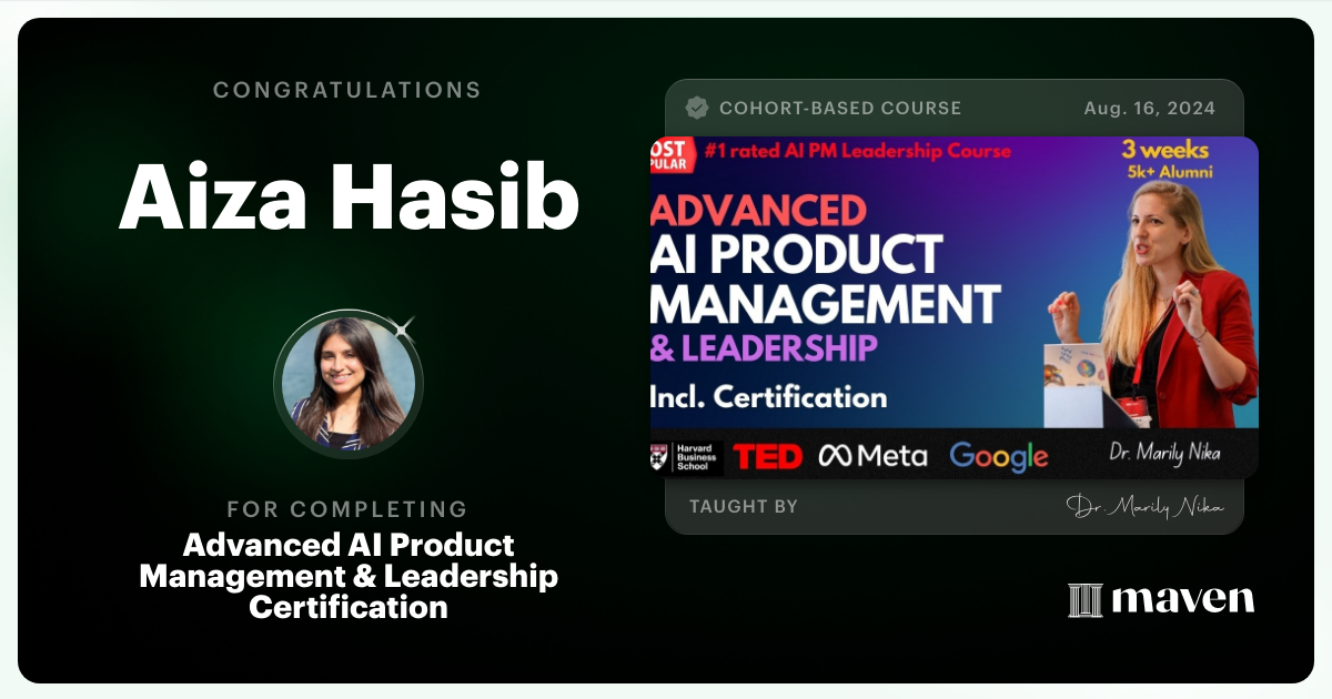 Certificate of Completion for Advanced AI Product Leadership Certification